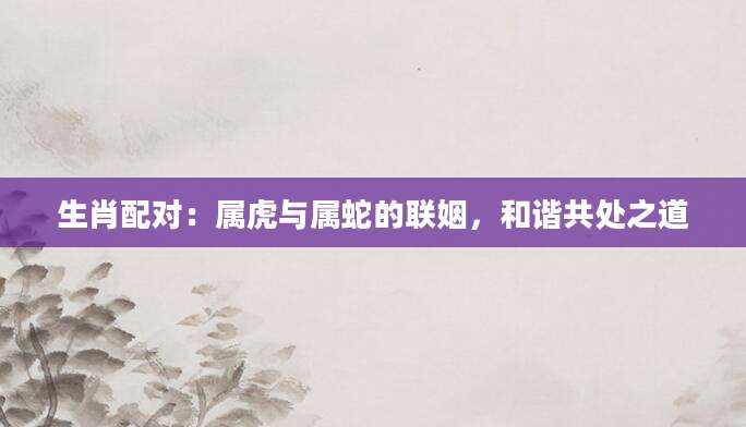 生肖配对：属虎与属蛇的联姻，和谐共处之道